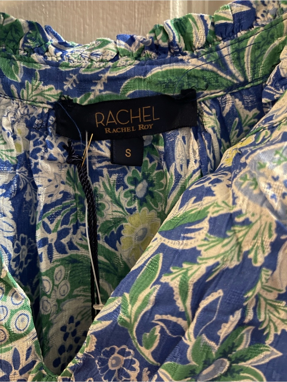 RACHEL Rachel Roy Blue & Green Floral Ruffle Sleeve Blouse - Picture 2 of 2
